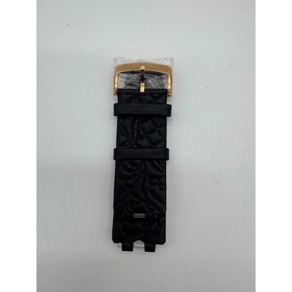Versace Black Embossed Leather Watch Strap Gold Buckle 24mm Notched‎ Lug NEW